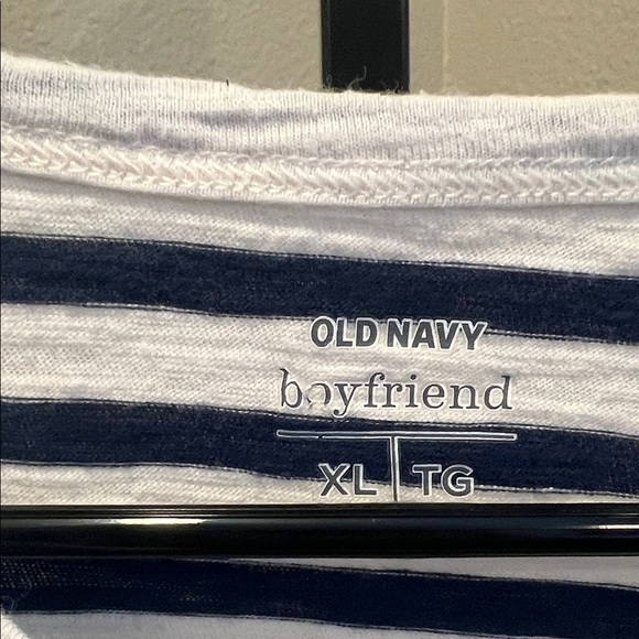 Old Navy White and Navy Striped Short Sleeve Tee. - Picture 2 of 3